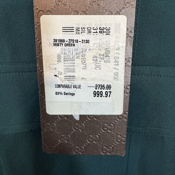 NEW Gucci Green 100% Silk A-Line Dress Short Sleeve Size 42 /6 Italy $2,735 - Picture 12 of 16